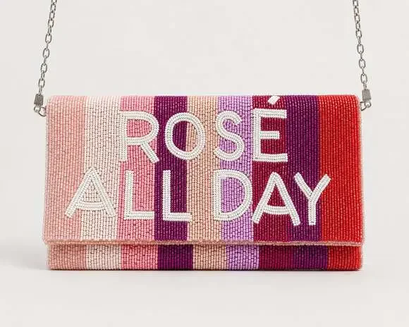 Lulus Rose All Day Multi Striped Beaded Clutch Bag
