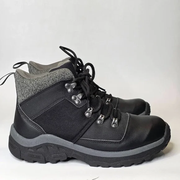 All In Motion Men's Winter Boots Size 7 Black Leather Fabric Ankle Shoes