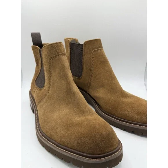 Johnston & Murphy Men’s 8.5M Tan Suede Chelsea Boots Lug Sole Leather Pull On