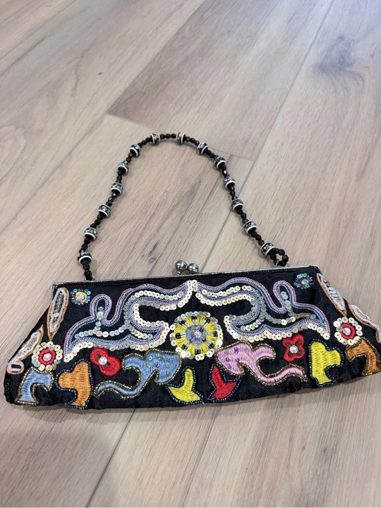 Vintage Chateau handbag features multicolor bead and sequin embroidery