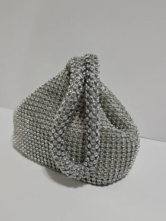 Silver Rhinestone Evening Triangle Clutch Purse Bag