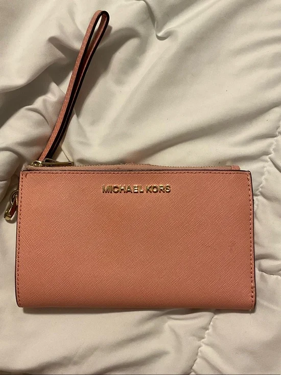 Michael Kors Pink Coral Saffiano Leather Wristlet
