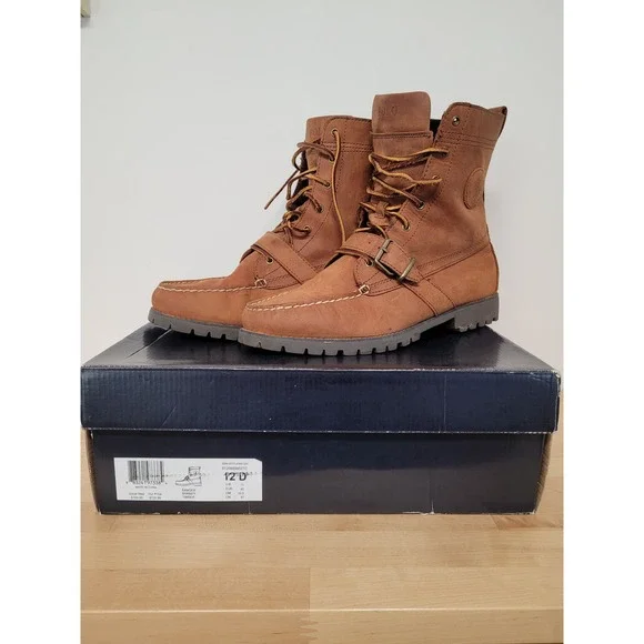 Polo Ralph Lauren Ranger Boots Mens 12 D Brown Brandy Timber Leather Moc Toe