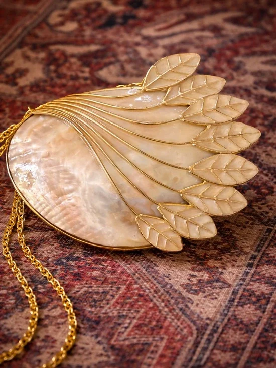 Mother of Pearl Shell Clutch Bag | Gold Leaf Evening Purse