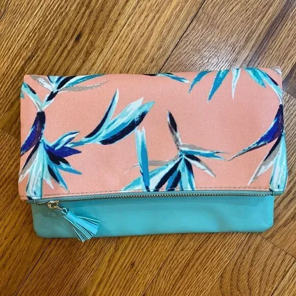 Rachel Pally Reversible Clutch Leather Trimmed Bag NWOT
