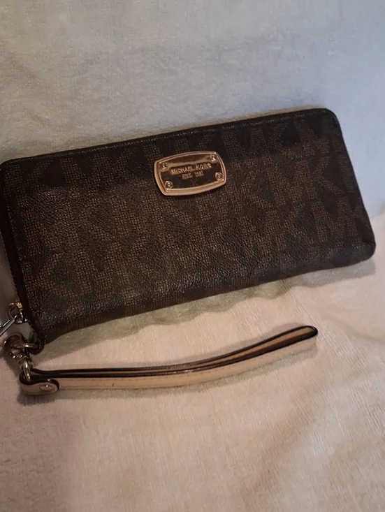 Michael Kors Dark Brown Logo Zip-Around Wristlet Wallet