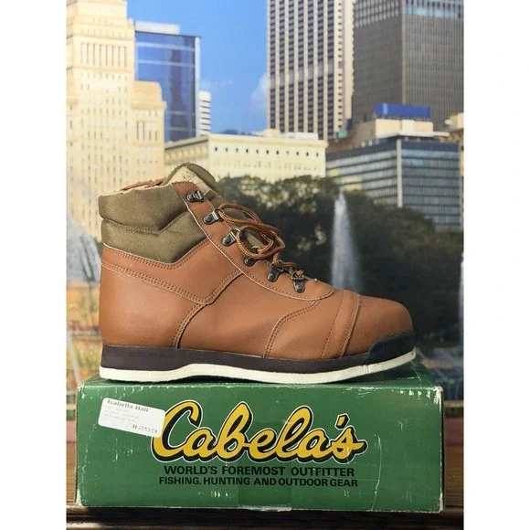 Vintage Cabelas Felt Bottom Faux Leather Wader Boots Size 10