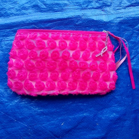 Pink Floral Clutch with Ribbon Accent
