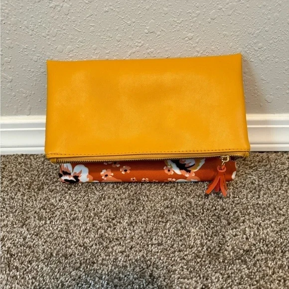Rachel Pally Fold Over Clutch Purse Yellow and Orange Floral Reversible