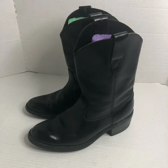 Texas Steer Cowboy Boots Mens Size 9.5 Leather Black Boots Oil Resistant