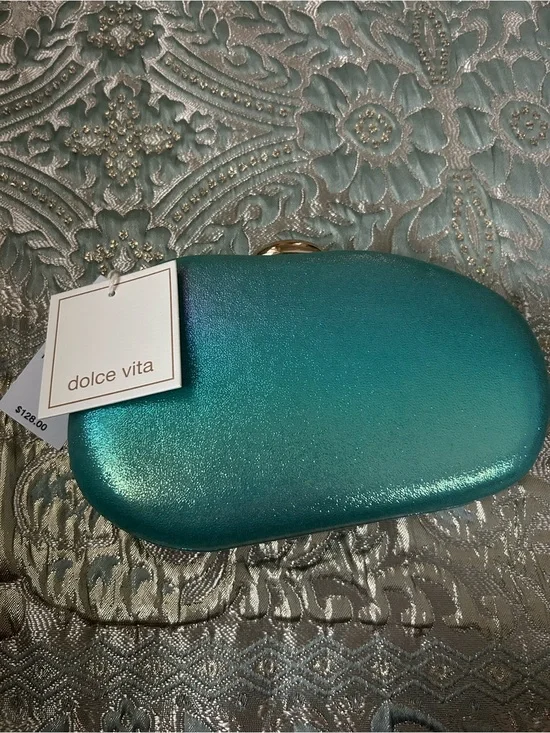 Dolce Vita Teal Hardshell Clutch with Gold Accent