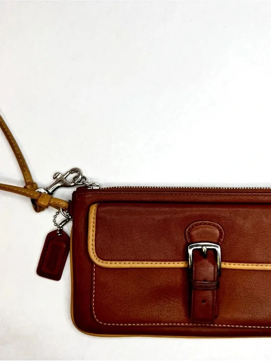Vintage Coach Factory Brown Leather Buckle Wristlet Clutch Wallet