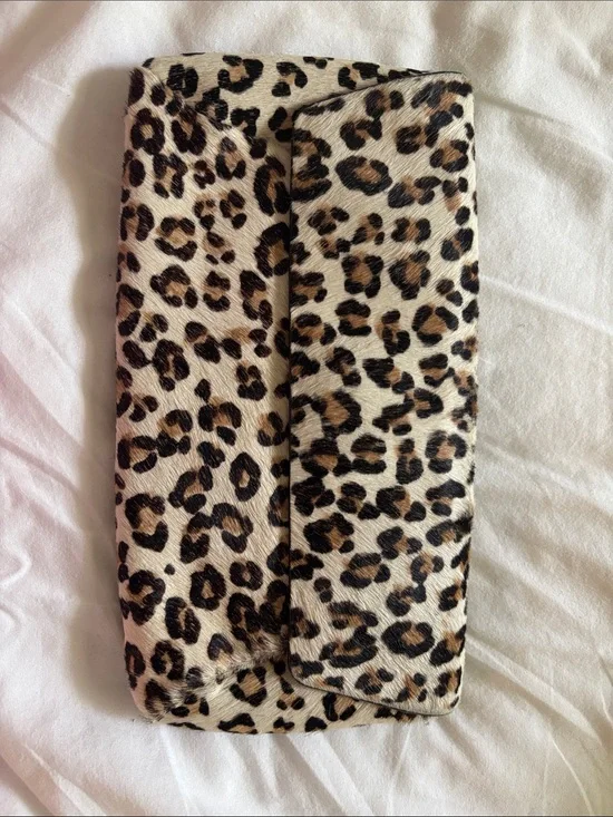 Ann Taylor Leopard Print Clutch in Black, Tan, Cream Horsehair