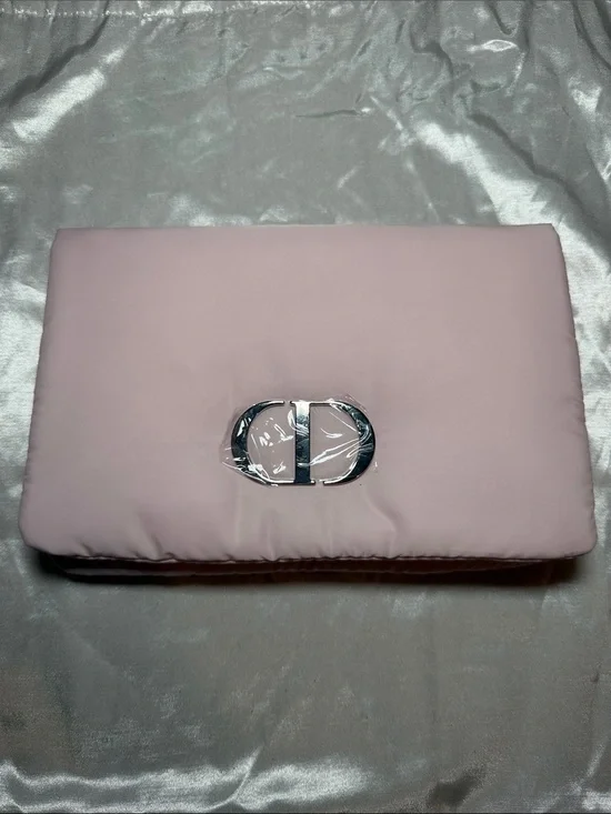 Dior Pale Pink Quilted Clutch with Silver-Tone CD Emblem