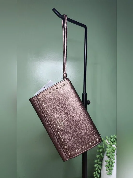 Coach Rivets Metallic Bronze Wristlet NWT