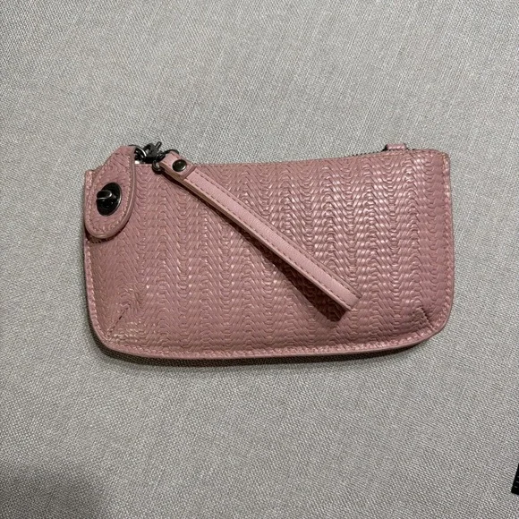 JOY Susan Blush Pink Textured Wristlet Wallet Clutch | Zip Top | Crossbody Strap