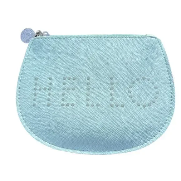 Bath and Body Works Zipper Pouch Coin Purse Soft Studded Hello Pastel Teal