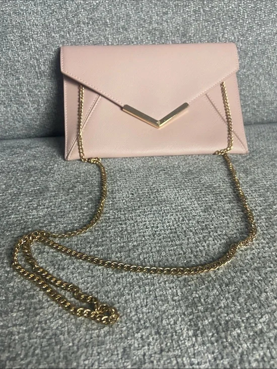Blush Envelope Wristlet with Gold V-Detail and Chain