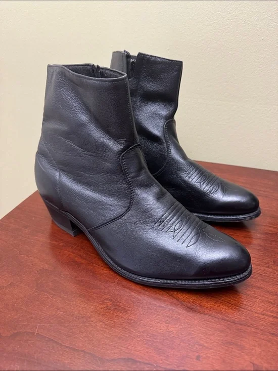 Vintage Black Leather Side Zip Western Ankle Boots Men’s 11EE (wide) Made in USA
