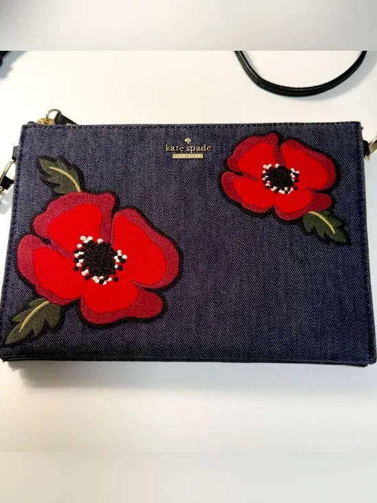 Kate Spade Cameron Street Poppy Dilon Denim Crossbody Bag Port Blue