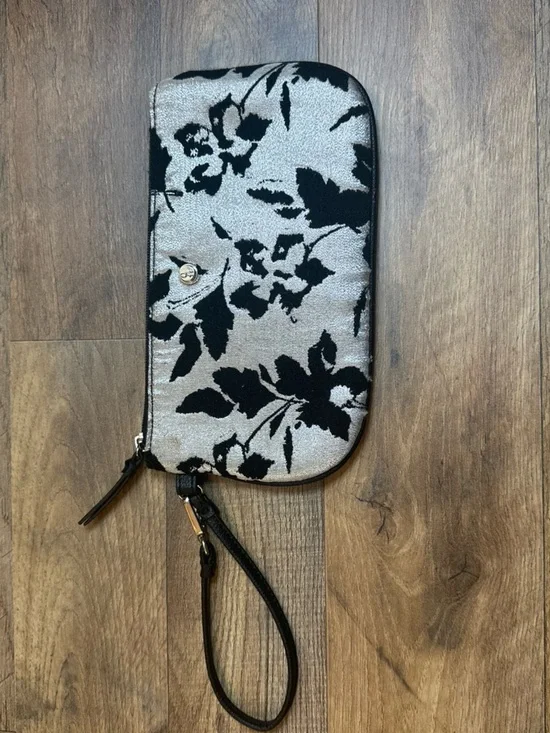 Floral Wristlet Clutch in Black and Silver