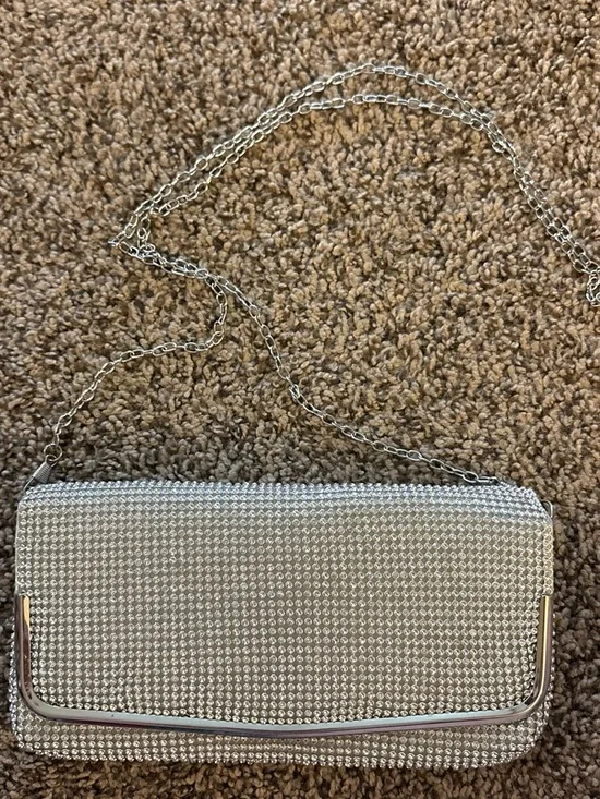 Silver Rhinestone Evening Clutch with Chain Strap