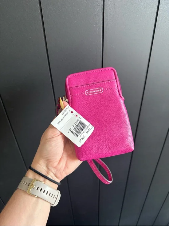 COACH Hot Pink Leather Wristlet Pouch