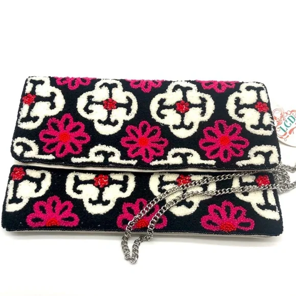 Retro Handmade Medallion Towel Weave Beaded Clutch or Crossbody Bag