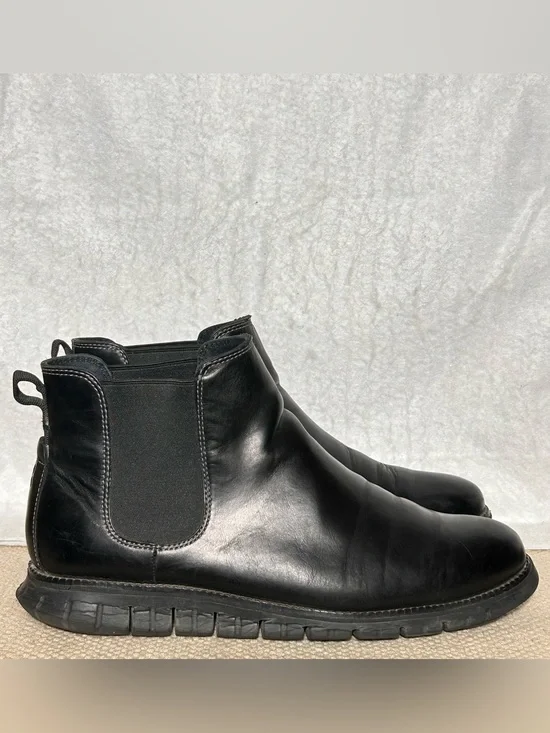 Cole Haan Mens Black Leather Zerogrand Waterproof Chelsea Pull On Boots SZ 11M