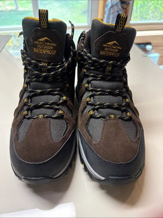 Skechers Men's Waterproof Outdoor Hiker Boots - Brown with Yellow Accents