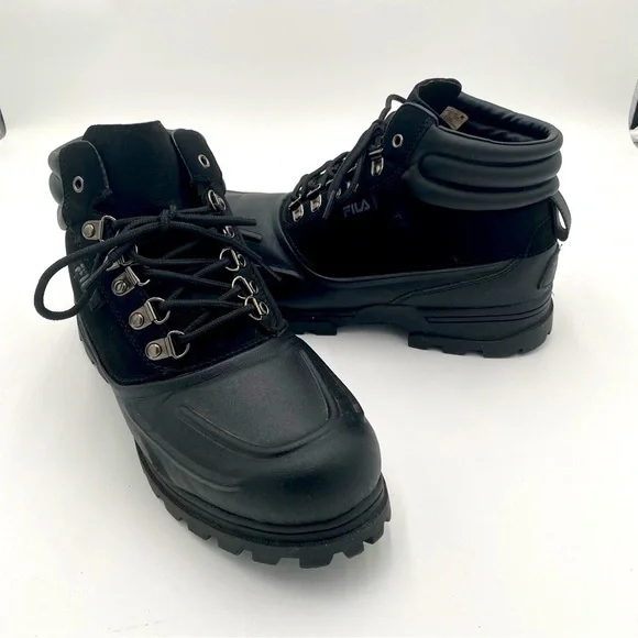 Fila Men's Weathertec Chunky Full Lace Up Hiking Ankle Boots Shoes Black Size 11