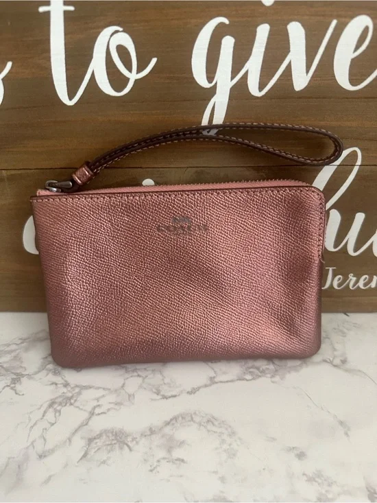 Coach  Zip Wristlet-Metallic Dark Blush