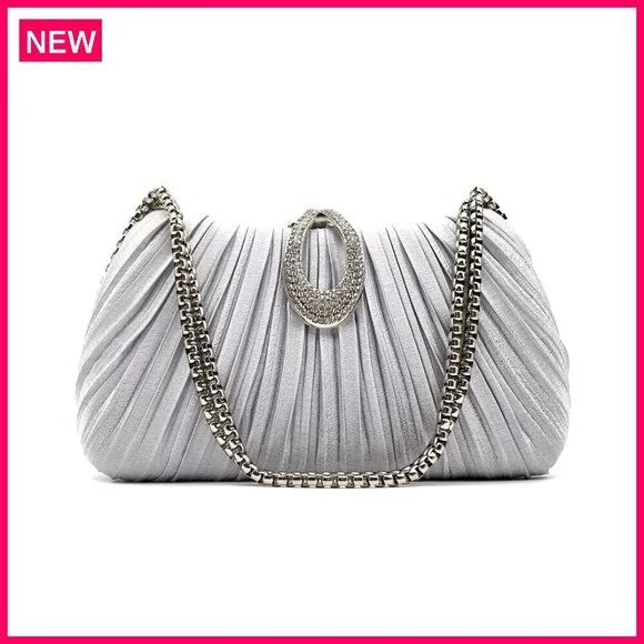 Satin Evening Clutch with Detachable Chain, Formal Wedding Party Bag
