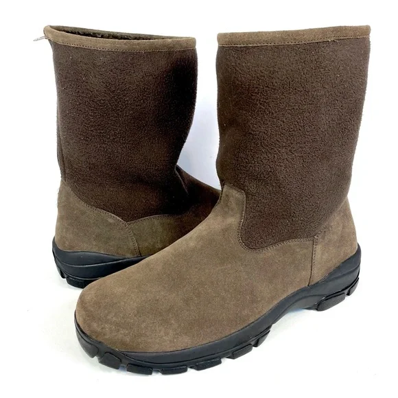 Lands‎ End Snow Boots Mens 11D Brown Suede Sherpa Lined Back Zip Winter