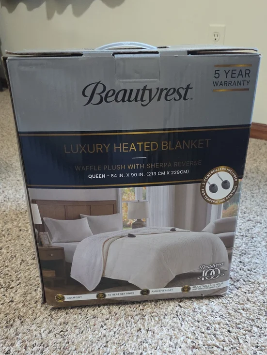 Beautyrest Queen Luxury Heated Blanket - White Whisper Waffle Plush