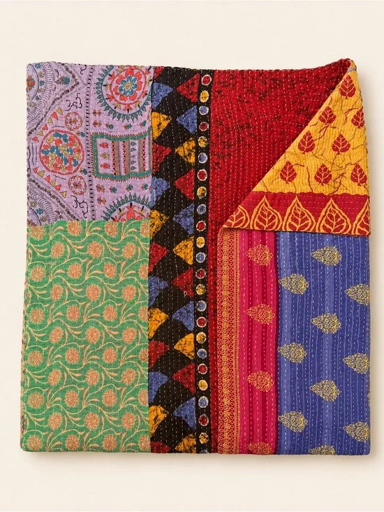 Kantha Throw Blanket Patchwork Coverlet NWOT