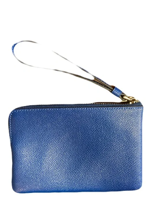 Coach Corner Zip Wristlet F58032 True Blue Crossgrain Leather Silver-Tone Logo