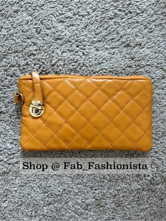 Quilted Mustard Wristlet Clutch