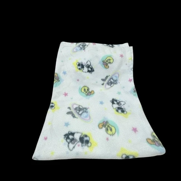 Vtg Baby Looney Tunes‎ Fleece Baby Blanket Tweety, Bugs, Sylvester
