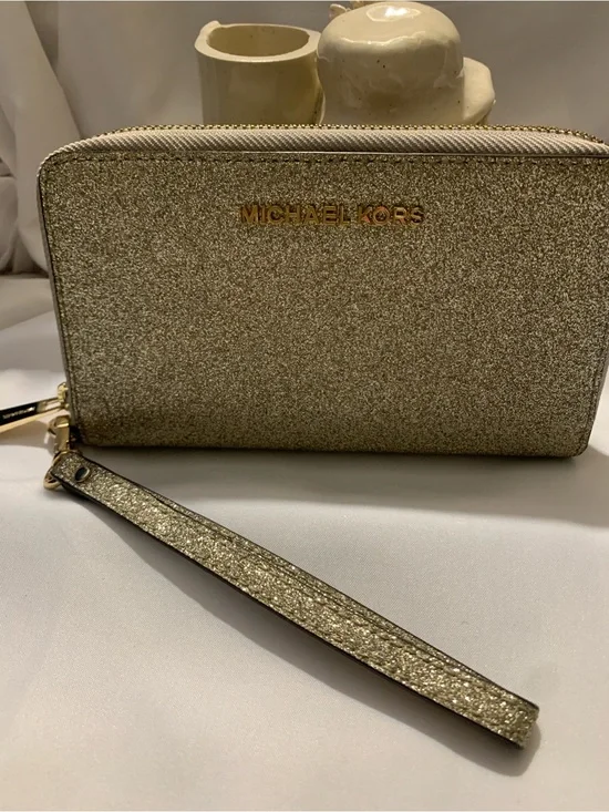 Michael Kors Glitter Gold Wristlet Clutch