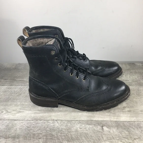 Frye James Lug Wingtip Boot 84123 Mens Black Leather Lace Up Casual Boots Size 9