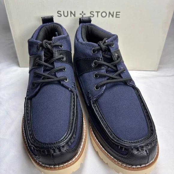 Sun‎ + Stone Kohen Black/Navy Canvas & Leather Moc Toe Boots