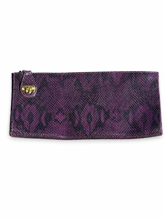 Kate Landry Purple Snakeskin Embossed Leather Clutch | Zip Top