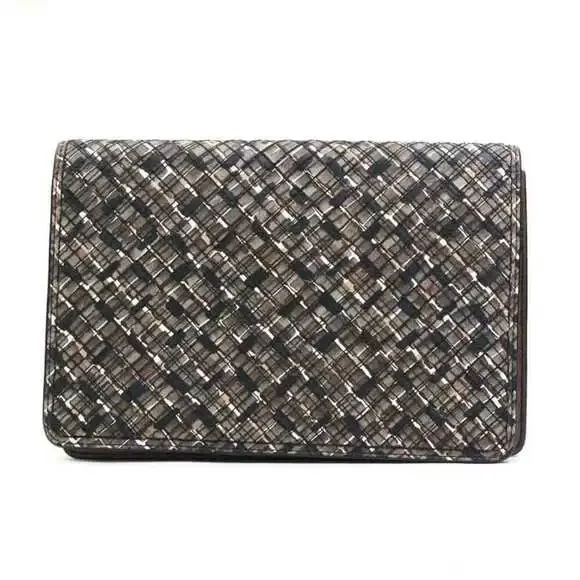 BOTTEGA VENETA Black Leather Intrecciato Clutch Bag