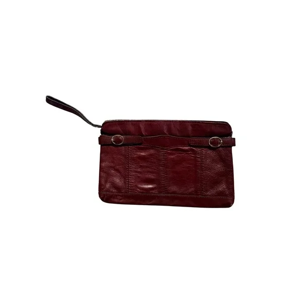 Vintage Burgundy Leather Wristlet Clutch Bag Made in Brazil Buckle Detail Red