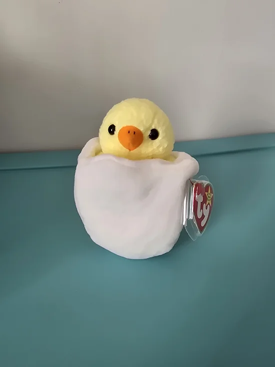 Ty Yellow Chick in White Egg Plush with Orange Beak