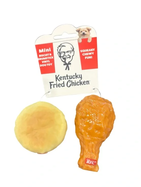 KFC Mini Vinyl Fried Chicken & Biscuit Dog Toy - Orange & Yellow NEW