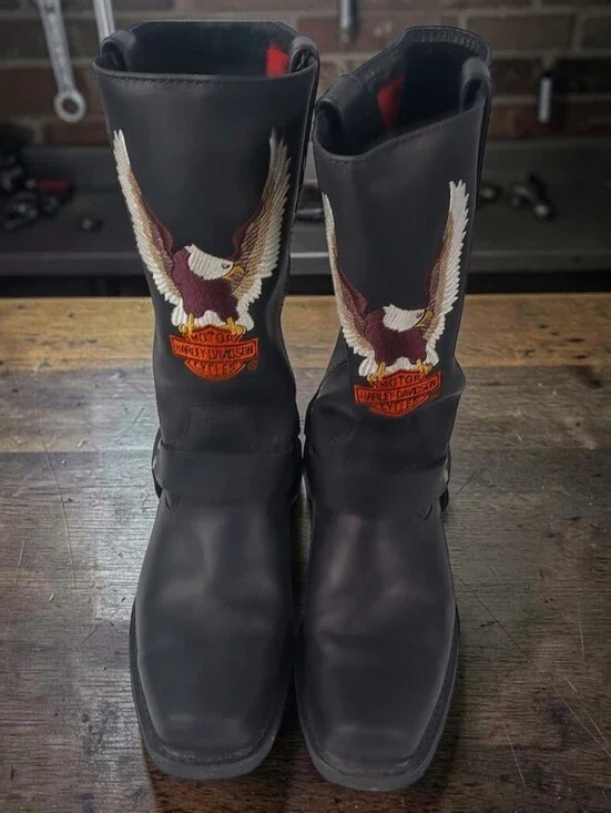 Harley Davidson Men's Size 10 Eagle Harness Leather Biker Boots Black D93216