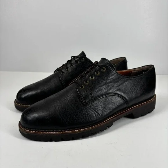 H.S. Trask Gallatin 1002 Men's US 9M Black Bison‎ Leather Plain-Toe Derby Shoes