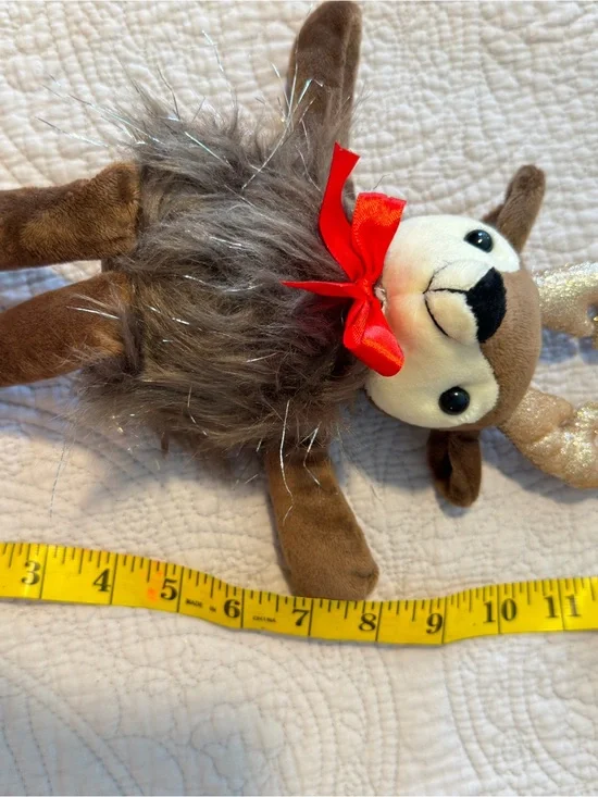 Brown Plush Reindeer Small Pet Toy with Red Bow